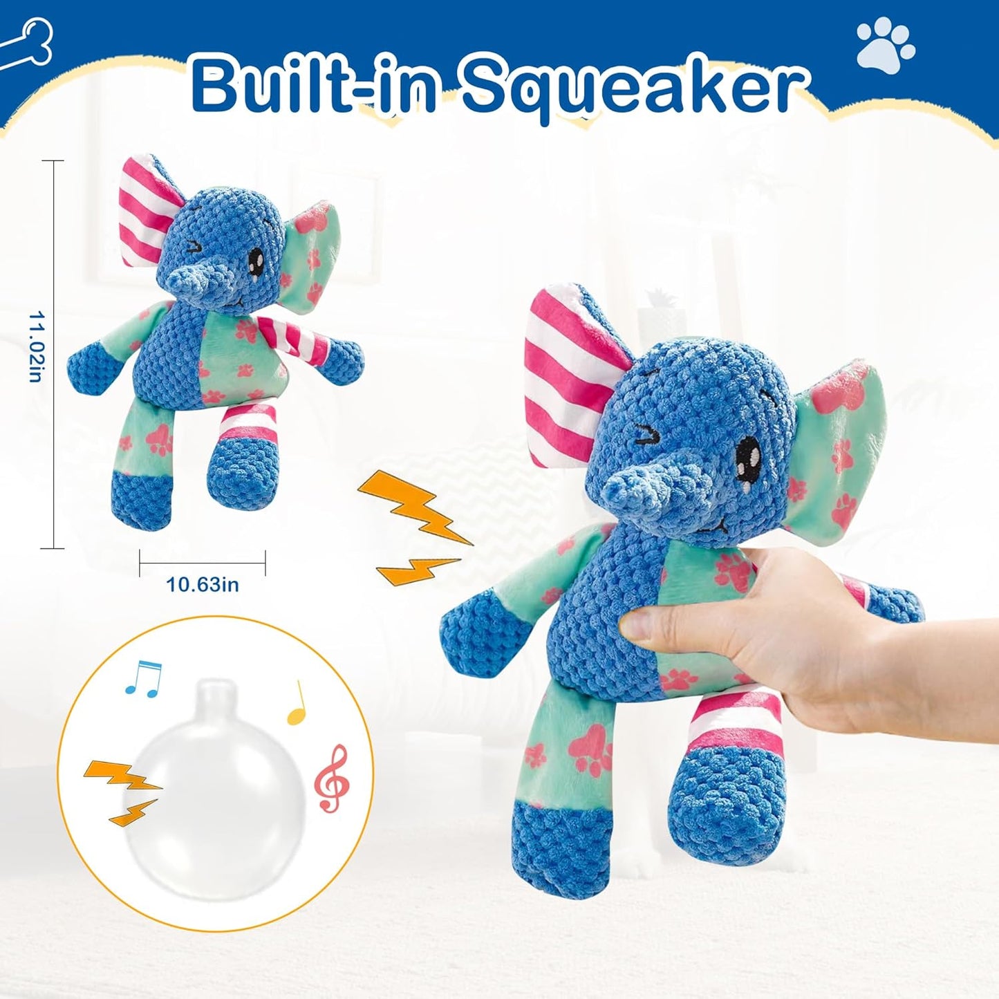 Elephant Indestructible Dog Toys - Squeak & Rope Toy for Large Dogs & Aggressive Chewers, Puppy Teething Toys