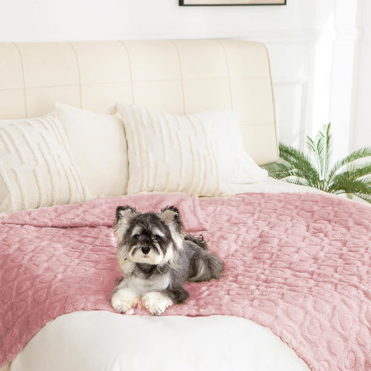 gogobunny Calming Plush Dog Cat Blanket 300GSM Coral Fleece, Ultra-Soft Machine Washable Pet Bedding for Small Medium Dogs Cats Puppies Kittens (Pink, 60x80)