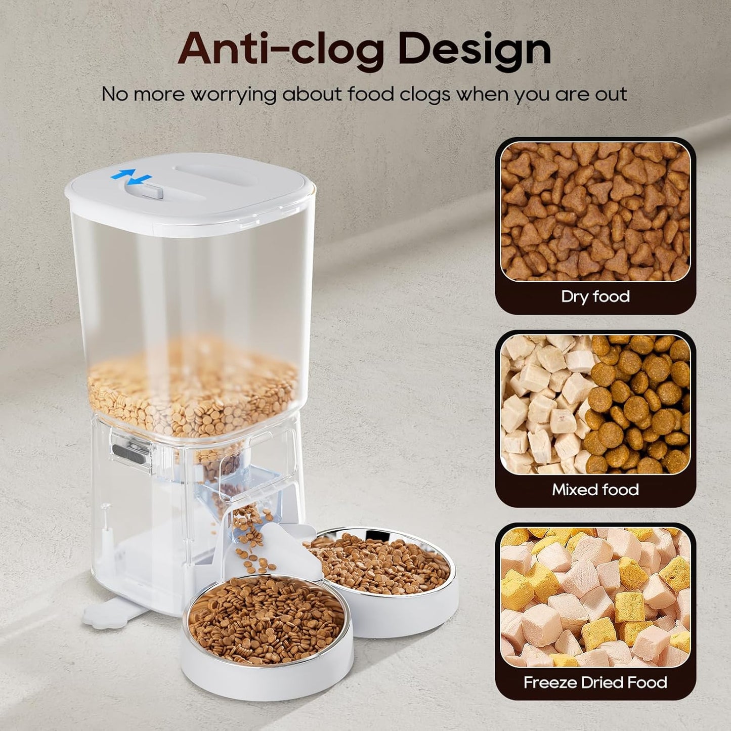 Automatic Cat Feeder for 2 Cats, 6L Timed Cat Dry Food Dispenser Dog Feeder up to 6 Meals & 30 Portions per Day,10S Voice Record,Flexible Schedule Timer Pet Feeder for Small Dogs, White