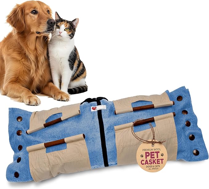 Cocoon® - Eco-Friendly Pet Burial & Cremation Ceremony Kit (Premium Wool) - Casket for Dogs and Cats – Size for Every Breed (Choose Size & Color) (Large, Light Blue)