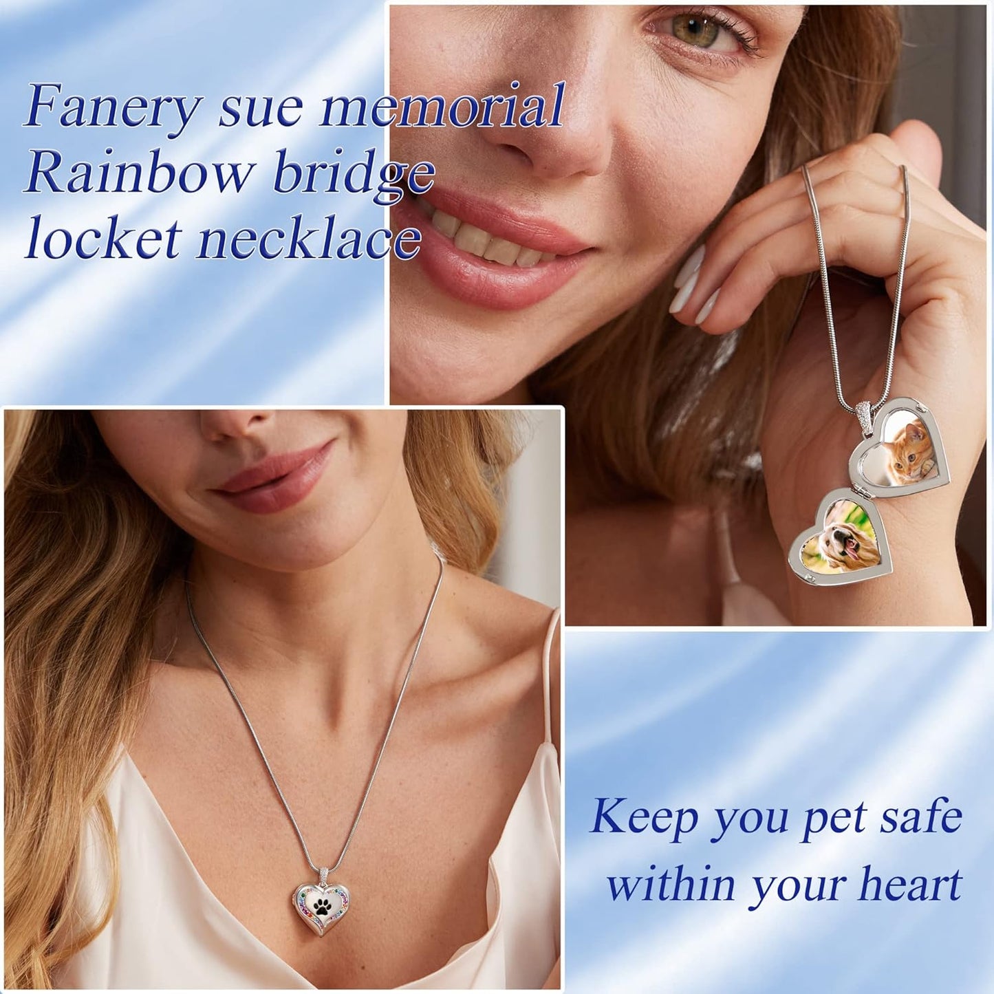 Fanery Sue Personalized Customized Pet Locket Necklace, Heart Lockets Picture Necklaces Dog Memorial Gifts Cat Sympathy for Women Men
