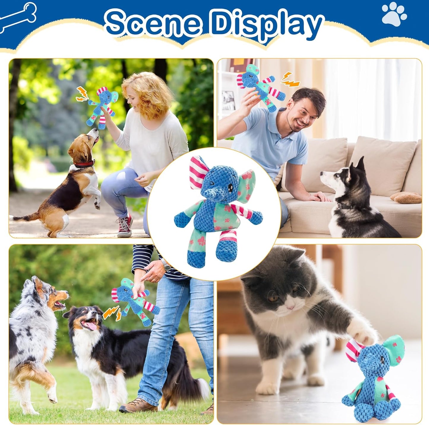 Elephant Indestructible Dog Toys - Squeak & Rope Toy for Large Dogs & Aggressive Chewers, Puppy Teething Toys