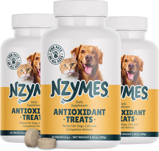 Nzymes® Antioxidant Treats - for Dogs Joints, HIPS, Paralysis, Skin, Coat, Hair Loss, Aging, Digestion, Neurological, Seizures - 180 Treats - Made in The USA