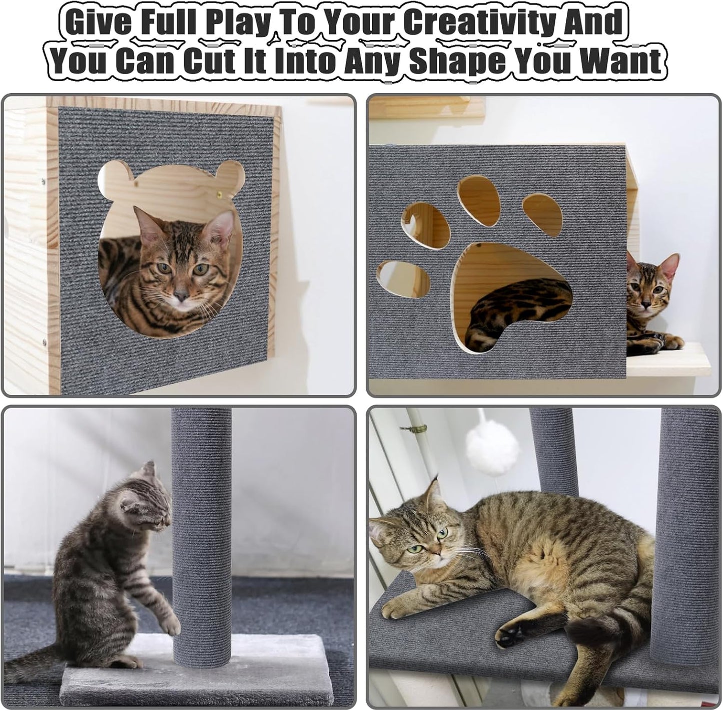 Large 118.1"x15.8" Cat Scratching Mat - Carpet with Self-Adhesive Trimmable-Adhesive Carpet, Cat Scratch Furniture Protector Replacement for Cat Tree Shelf Shelves Couch Furniture DIY Protector