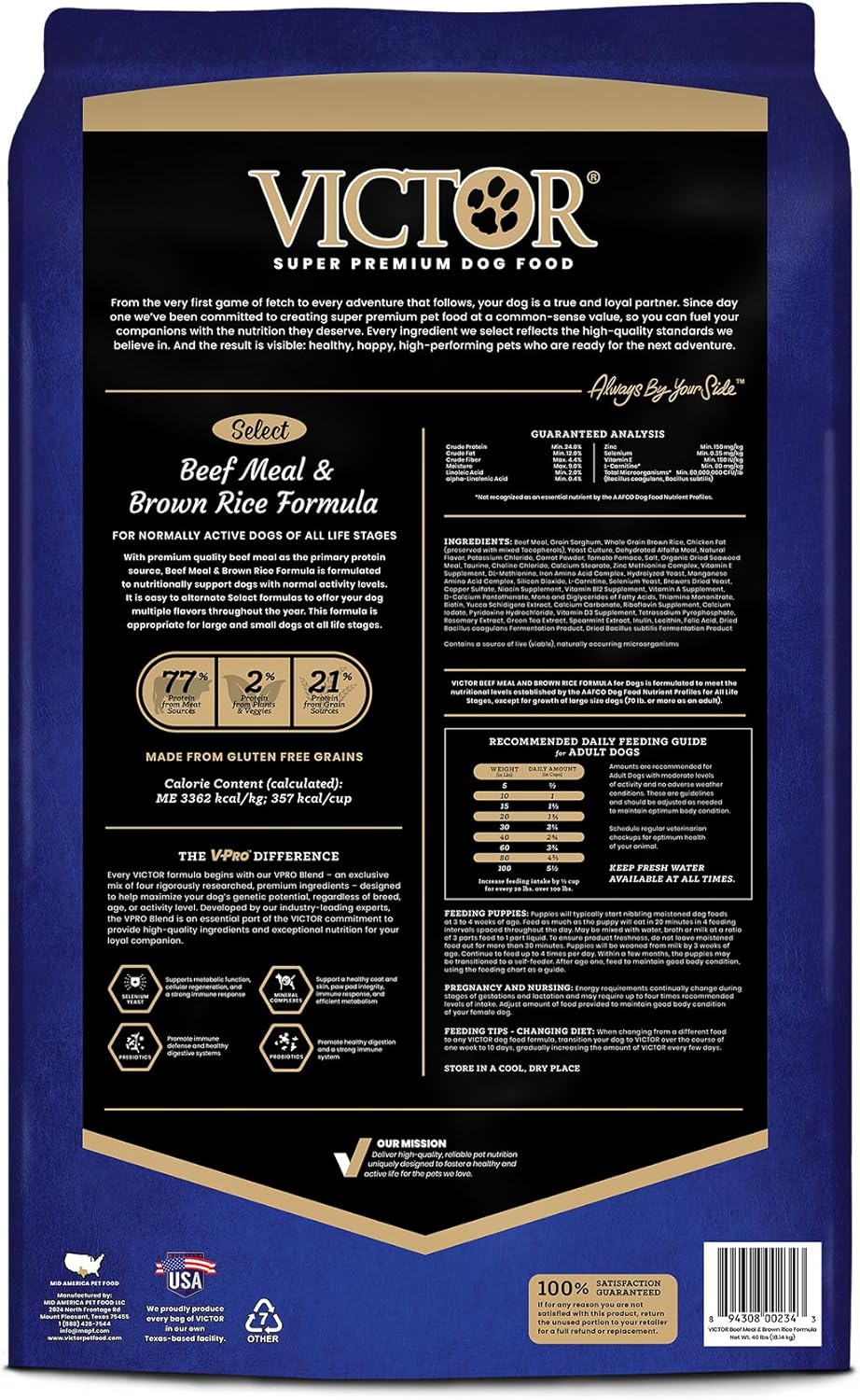 VICTOR Super Premium Dog Food – Select Beef Meal & Brown Rice Formula for Immune and Gut Health – Gluten-Free Beef Meal Dry Dog Food for All Normally Active Dogs of All Life Stages, 40 lbs