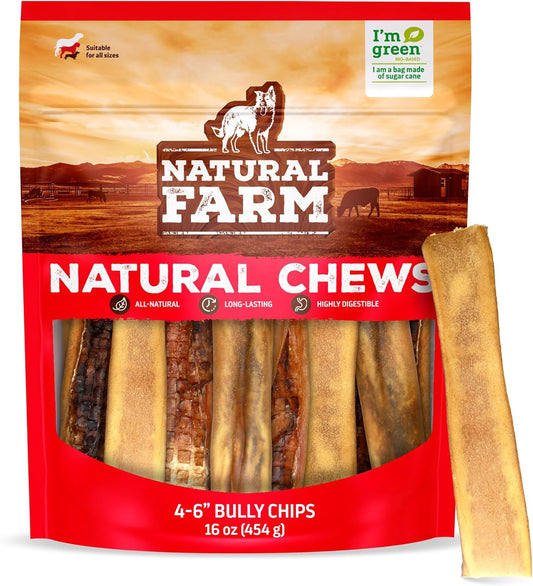 Natural Farm Bully Slices (4-6 Inch, 16 Oz.), Beef Cheek Chips from Grass-Fed Cows, Non-GMO, Grain-Free, Natural Long-Lasting Dog Chews for Small, Medium & Large Dogs, Great Rawhide Alternative