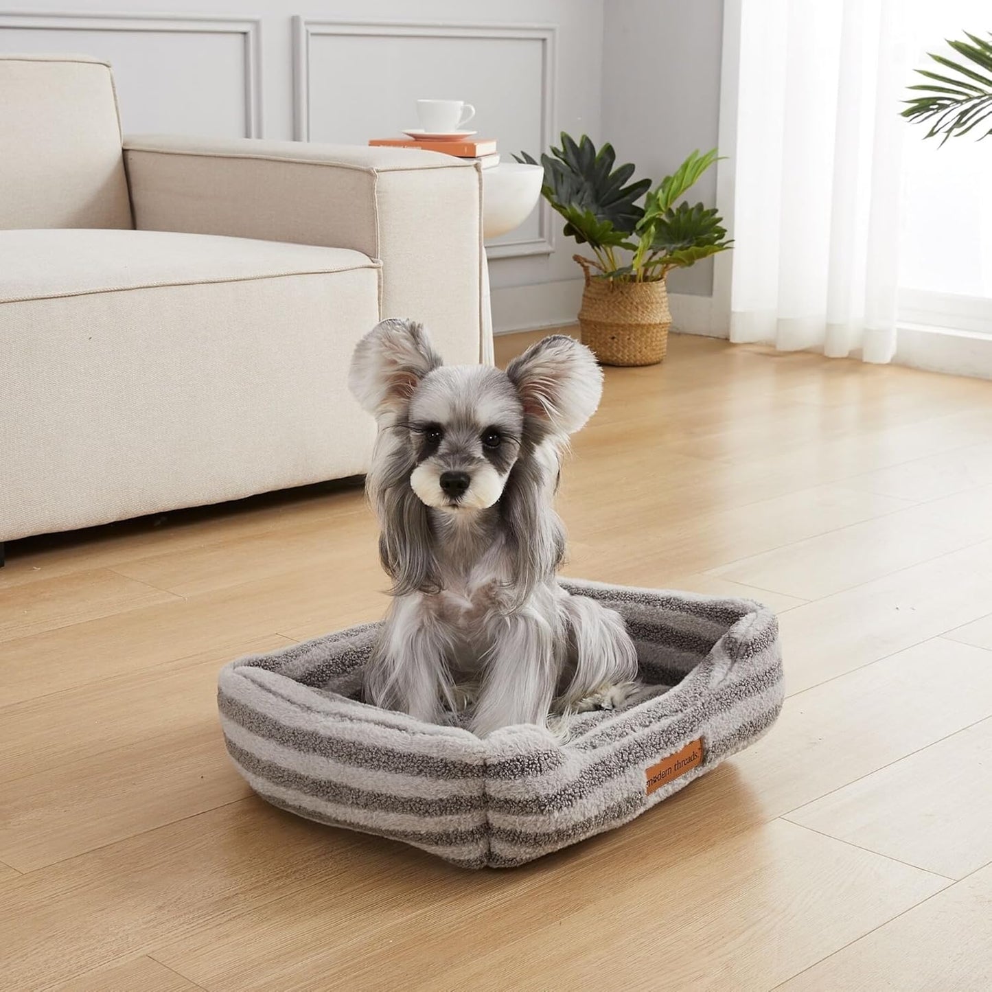 Modern Threads Plush Sherpa Pet Bed for Small and Medium Dogs Ultra Soft Cuddler with Raised Edges for Extra Comfort, Charcoal