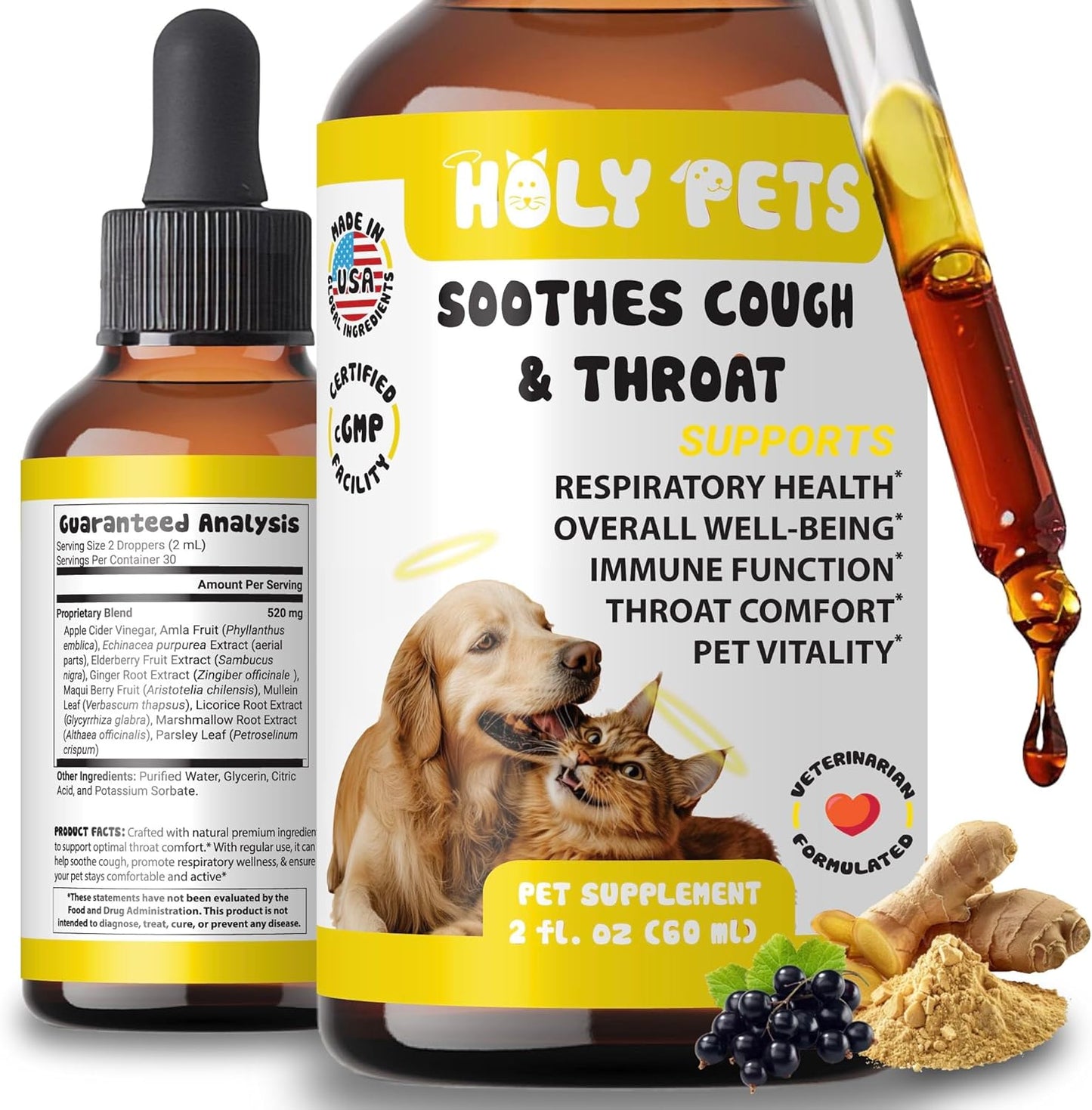 Cough Medicine for Dogs & Cats, Respiratory Infection Support - Sneezing Relief & Kennel Cough Treatment - Pet Asthma Support - Made with Natural Ingredients in The USA