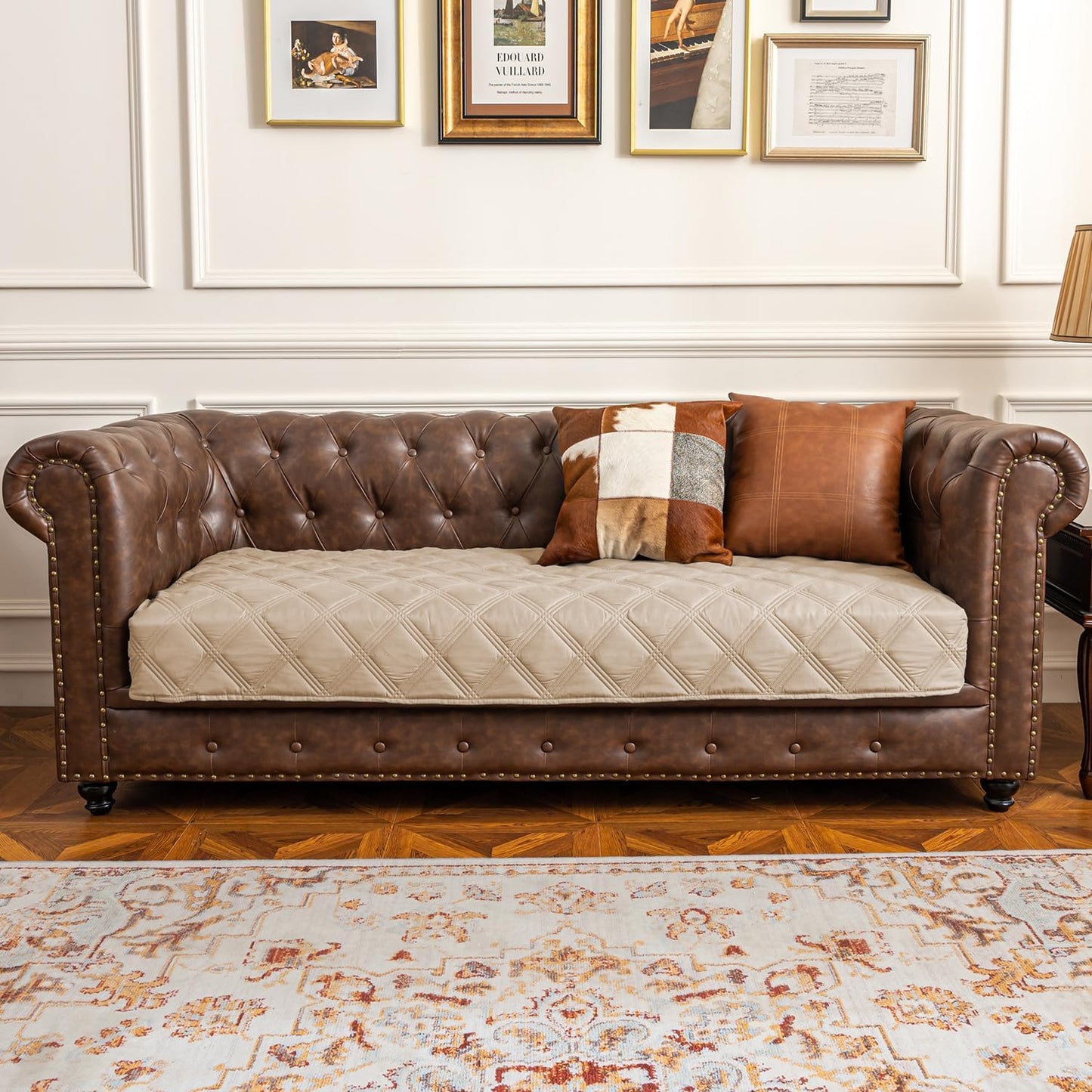 fuguitex Waterproof Dog Blanket Reversible for Small Dogs Resistant Leakproof Washable Couch Cushion Bed Protector Cover for Indoor Furniture Pet Friendly（30"*70",Beige+Khaki