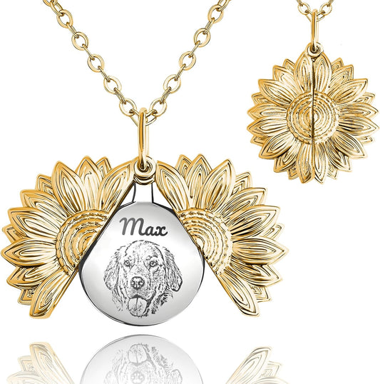 Personalized Pet Portrait Necklace Customized Pet Memorial Necklaces Dog Necklace for Women Custom Pets Necklaces Dog Memorial Jewelry for Cat Mom Dogs Dad (Gold-Silver)