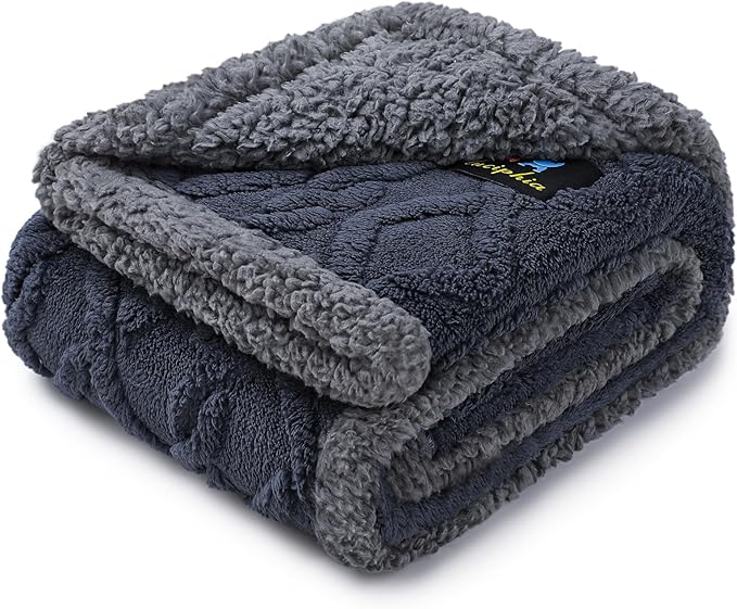 Waterproof Pet Blanket, Liquid Pee Proof Dog Blankets for Sofa Bed Couch, Reversible Sherpa Fleece Furniture Protector Cover for Small Medium Large Dogs Cats,Dark Grey Medium（57" x 40"）