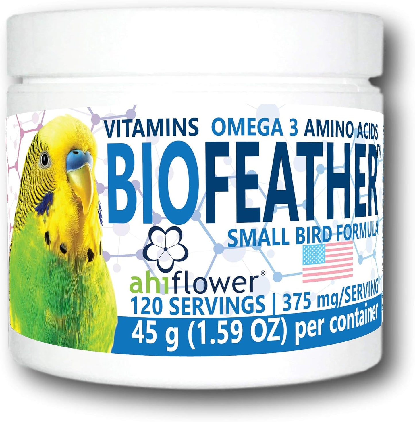 BIOFeather™ Feather Growth Dietary Supplement for Parrots, All-Natural Bird Formula (120 Servings)
