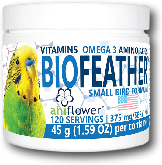 BIOFeather™ Feather Growth Dietary Supplement for Parrots, All-Natural Bird Formula (120 Servings)