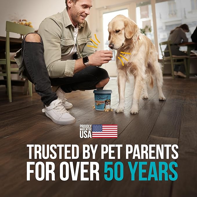 Stewart Single Ingredient Freeze Dried Raw Dog Treats, Wild Salmon, 2.75 Ounce, Approx. 55 Pieces per Resealable Tub, Training Treats or Meal Topper, High Protein, Grain Free, Gluten Free