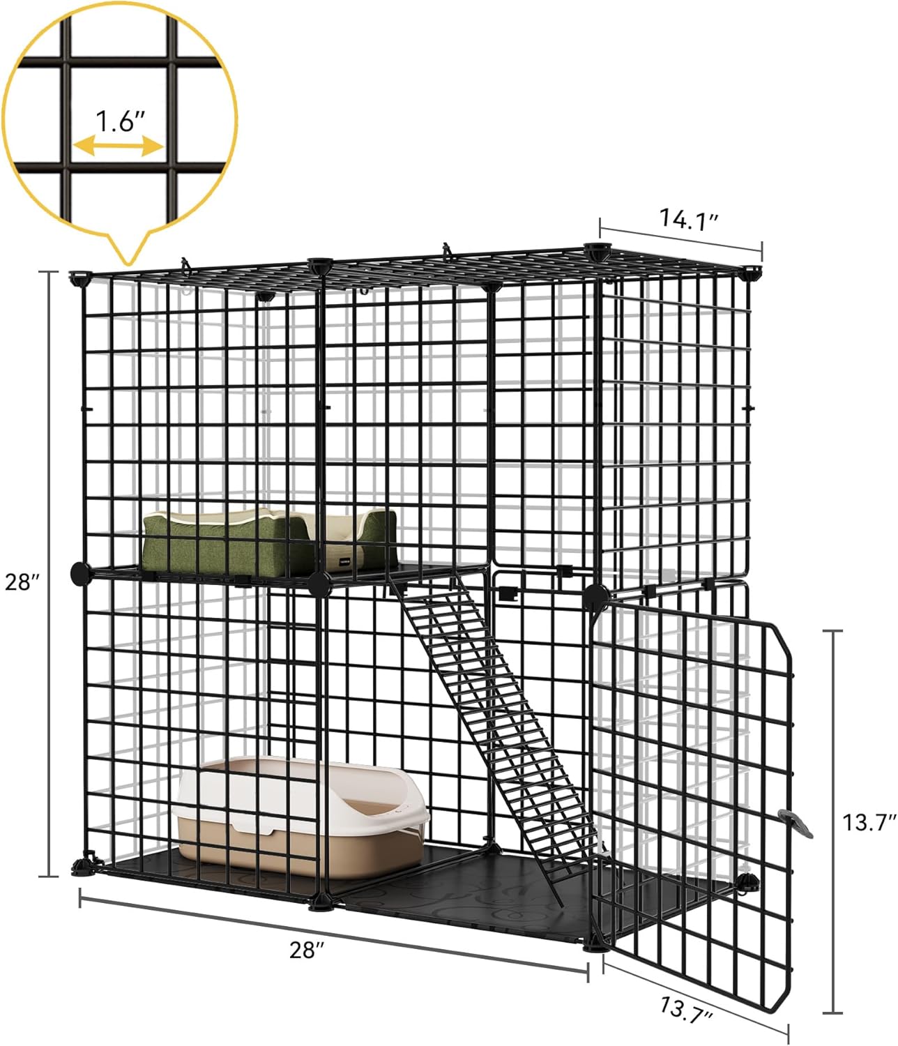 DWVO Cat Enclosure for Kittens, 2-Tier Pet Cage for Small Animals, Kitty Playpen for Indoor Outdoor Black