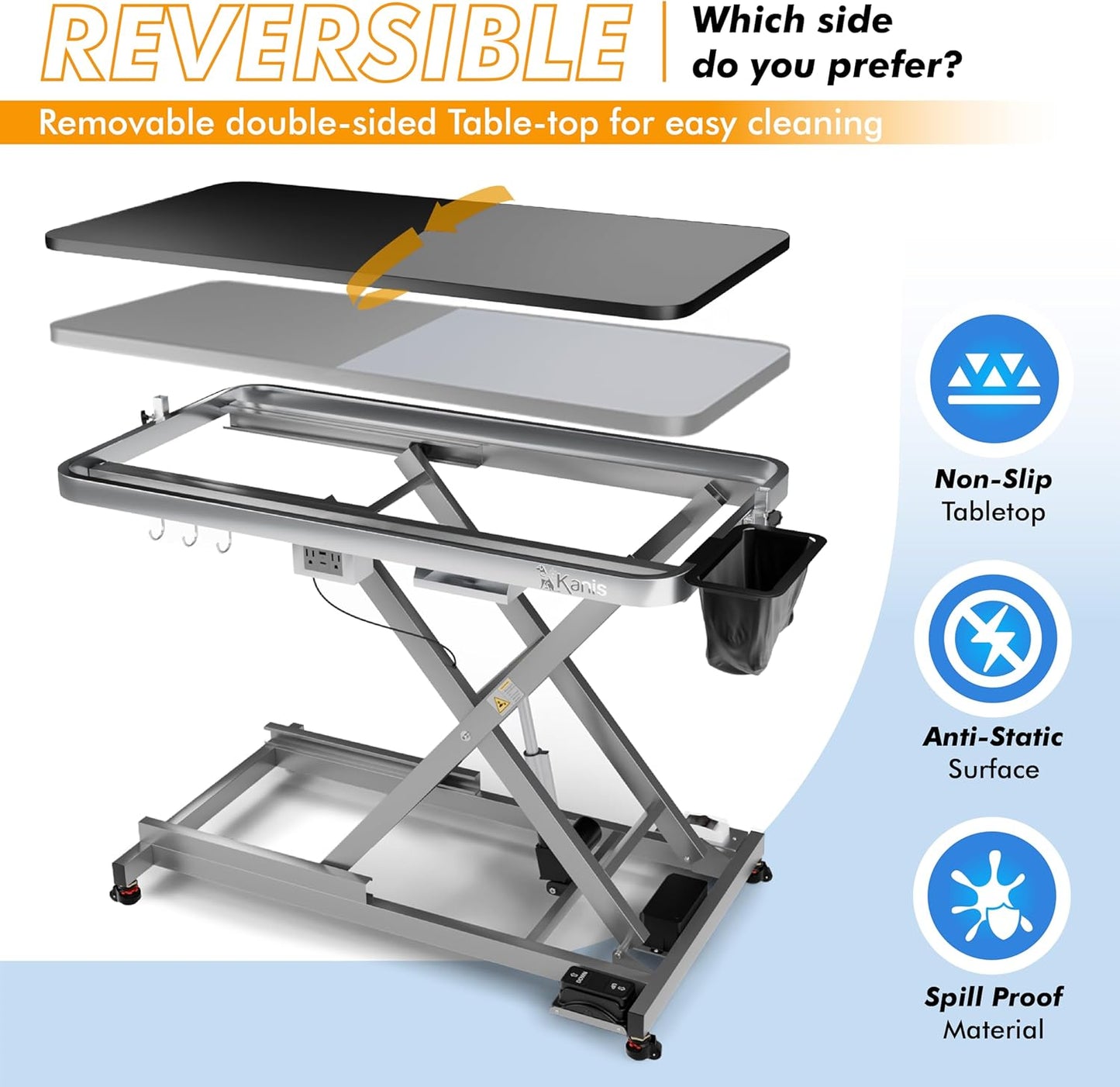KANIS Professional Electric Dog Grooming Table - Heavy Duty, Height Adjustable Pet Grooming Table w/Leveling Wheels, Grooming Arm, Anti Slip Tabletop & Tool Organizer/Dog Grooming Station (49", Grey)