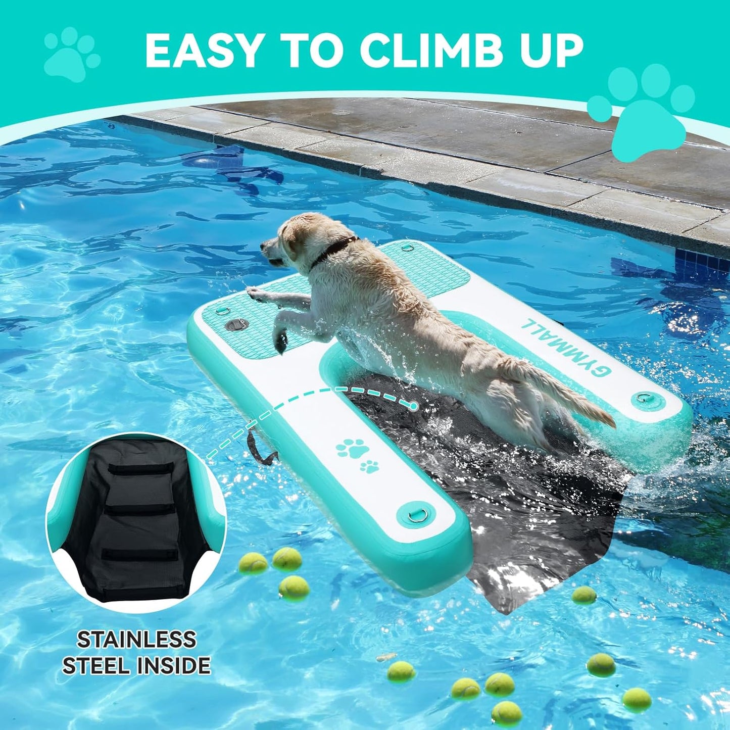 Inflatable Dog Water Ramp Pet Dock Platform Green, Pet Water Platform for Boat Pool Lake Sea, Non-Slip Safety Floating Dock for Dogs up to 200lbs, EVA Puppy Float Ramp Dog Water Ladder