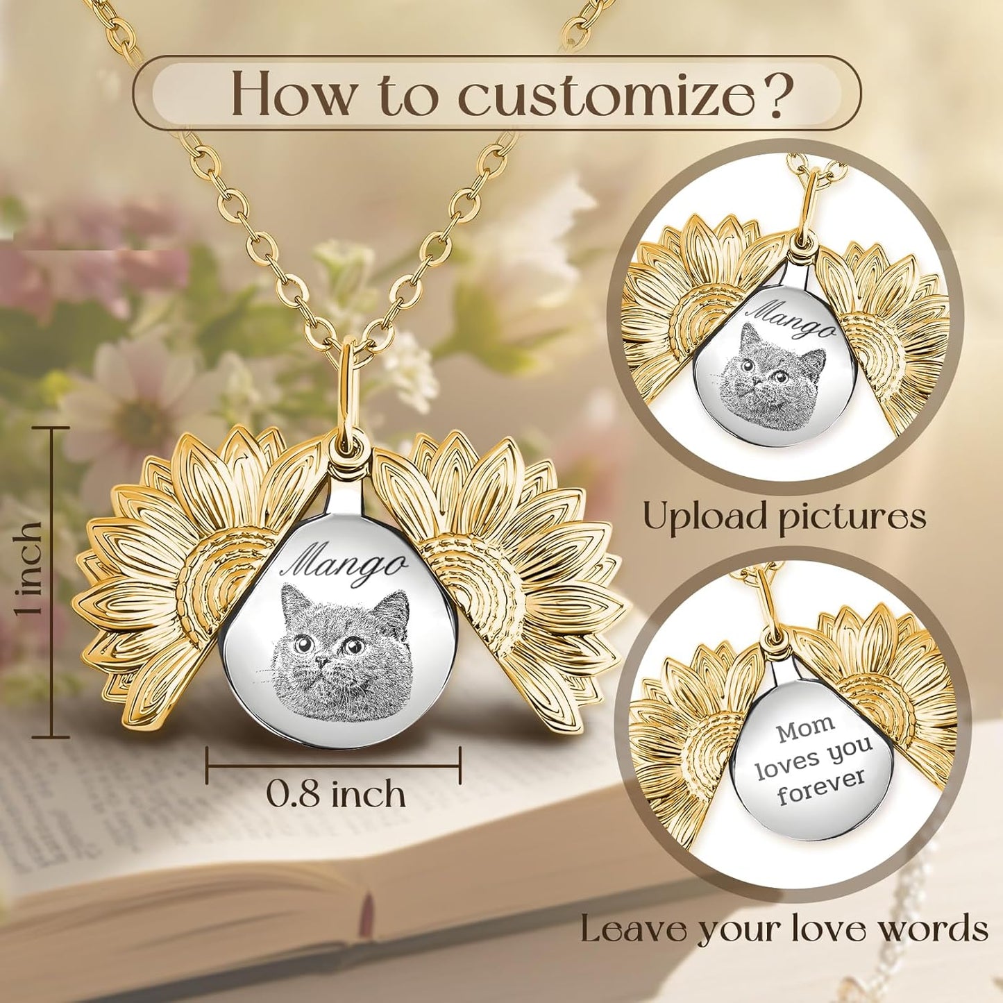 Personalized Pet Portrait Necklace Customized Pet Memorial Necklaces Dog Necklace for Women Custom Pets Necklaces Dog Memorial Jewelry for Cat Mom Dogs Dad (Gold-Silver)
