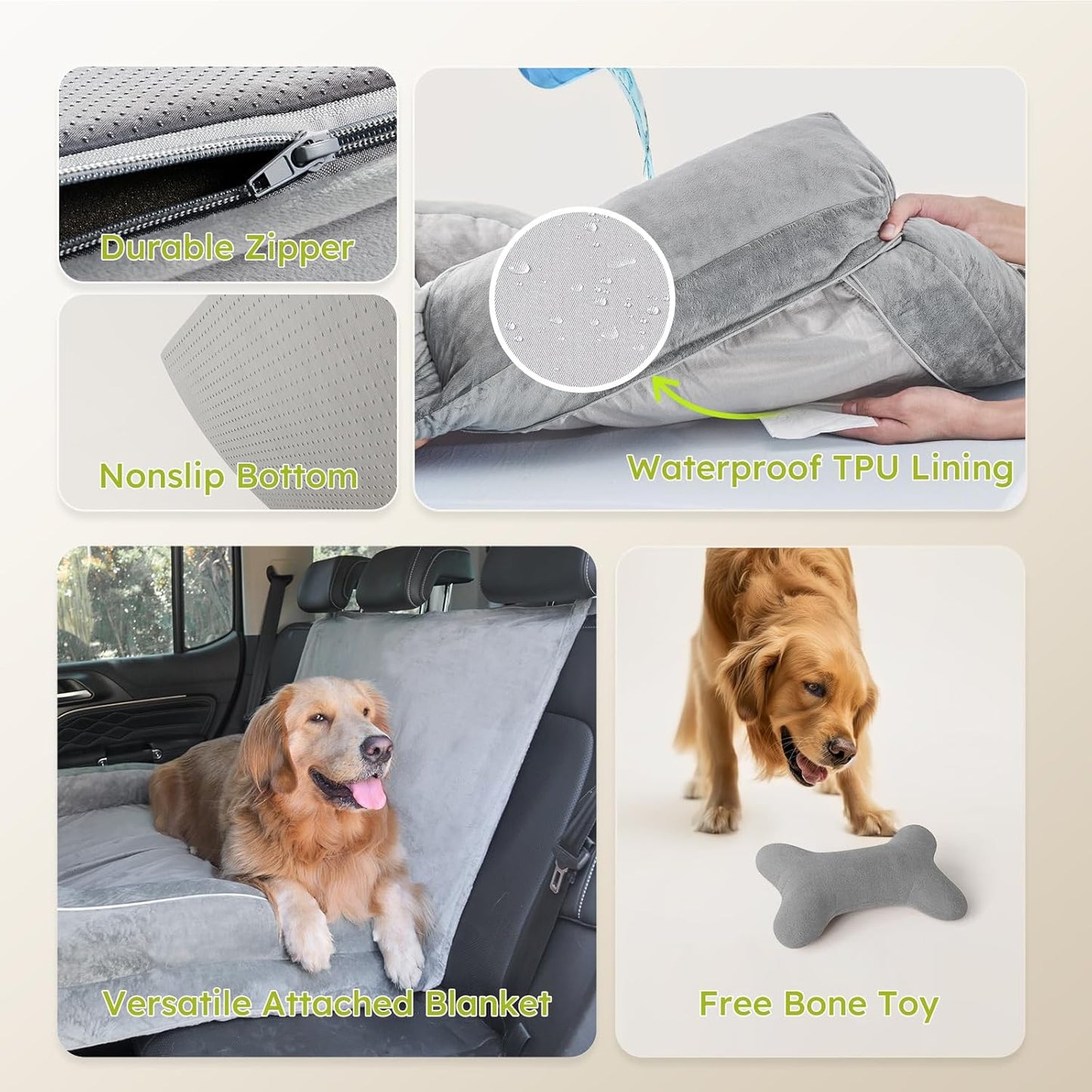 Extra Large Dog Bed, Orthopedic Pet Bed with Cooling Gel Memory Foam, Waterproof XL Dog Bed with Removable Washable Cover, 42" Pet Sofa Couch Dutch Velvet with Blanket Bone Toy, Light Gray