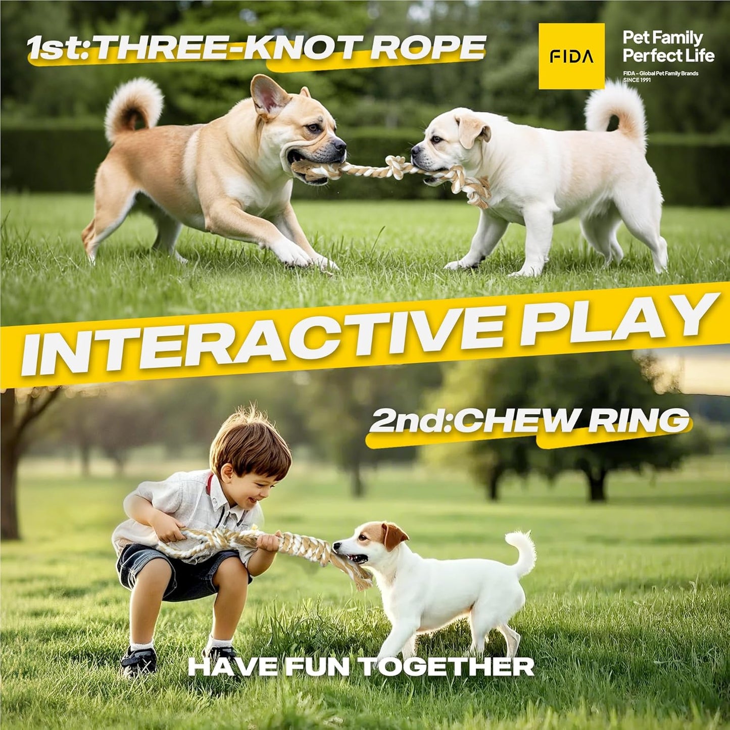 Fida Dog Rope Toys 4 Pack, Puppy Teething Sturdy Cotton Chew Tug Ropes Indoor/Outdoor, Exercise Interactive Tug O'War Toys Set for Boredom Small-Meidum Dogs