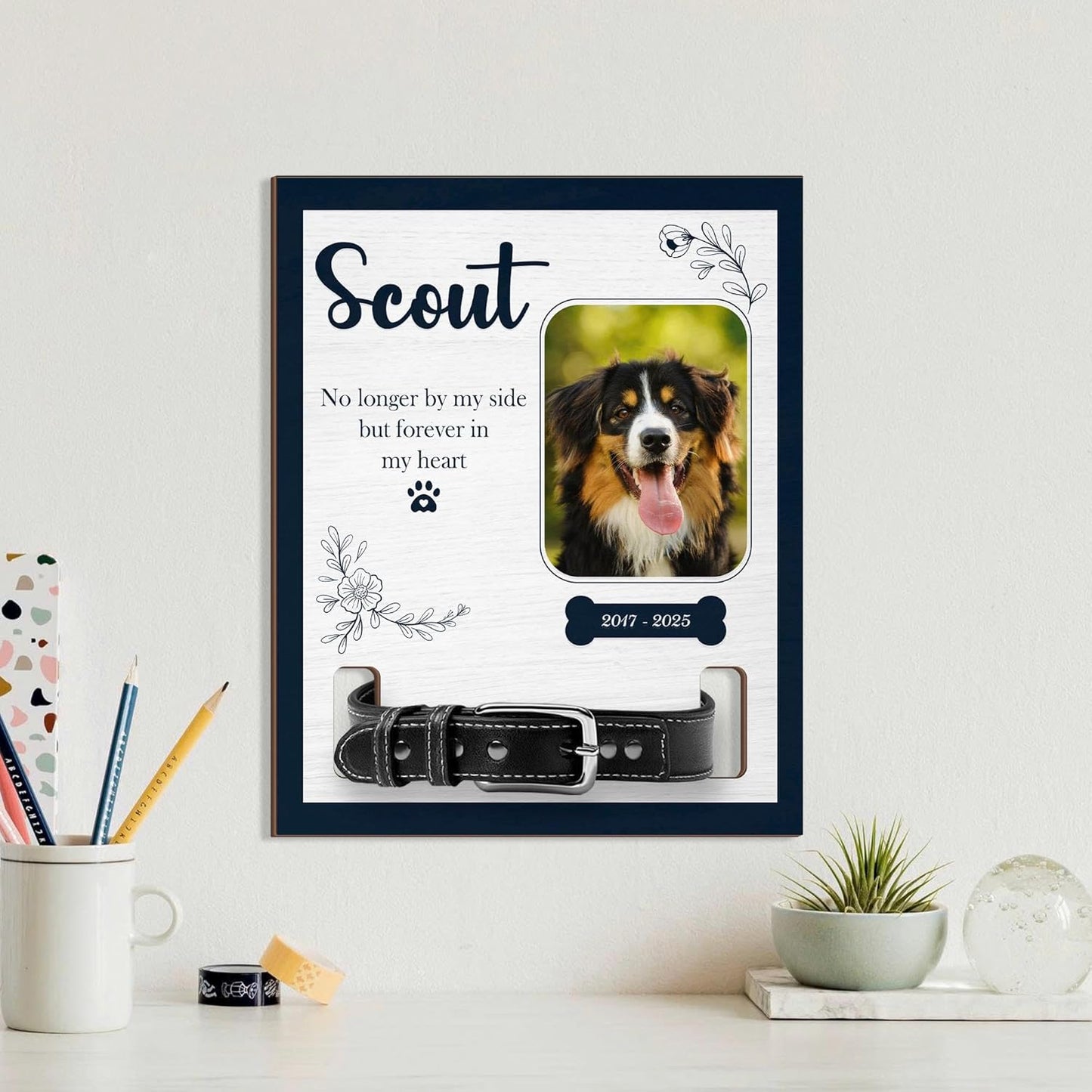 Custom Dog Sympathy Gift with Collar Display and Photo – Personalized Dog Memorial Collar Frame, Pet Collar Holder Keepsake, Dog Loss Sympathy Gift for Dog Lovers