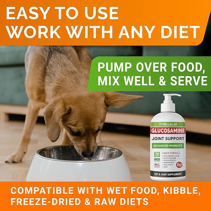 STRELLALAB Liquid Glucosamine for Dogs (16 OZ) - All-Natural Hip & Joint Supplement, Glucosamine Chondroitin Liquid, MSM & Collagen for Dogs Mobility, Joint Pain Relief for Small & Large