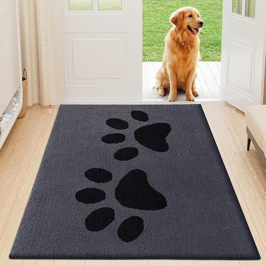 Buganda Dog Door Mat for Muddy Paws, Absorbent Dirt Trapper Washable Indoor Doormats, Non Slip Low-Profile Mud Mat for Dogs, Front Entrance Doormat for Inside Floor (47x32 Inches, Black)