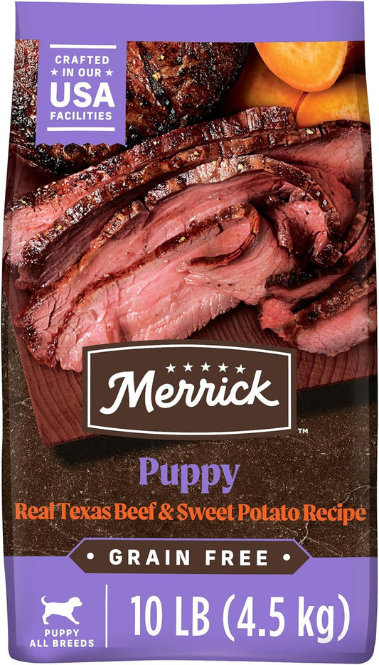 Merrick Premium Grain Free Dry Puppy Food, Wholesome and Natural Kibble with Real Texas Beef and Sweet Potato - 10.0 lb. Bag