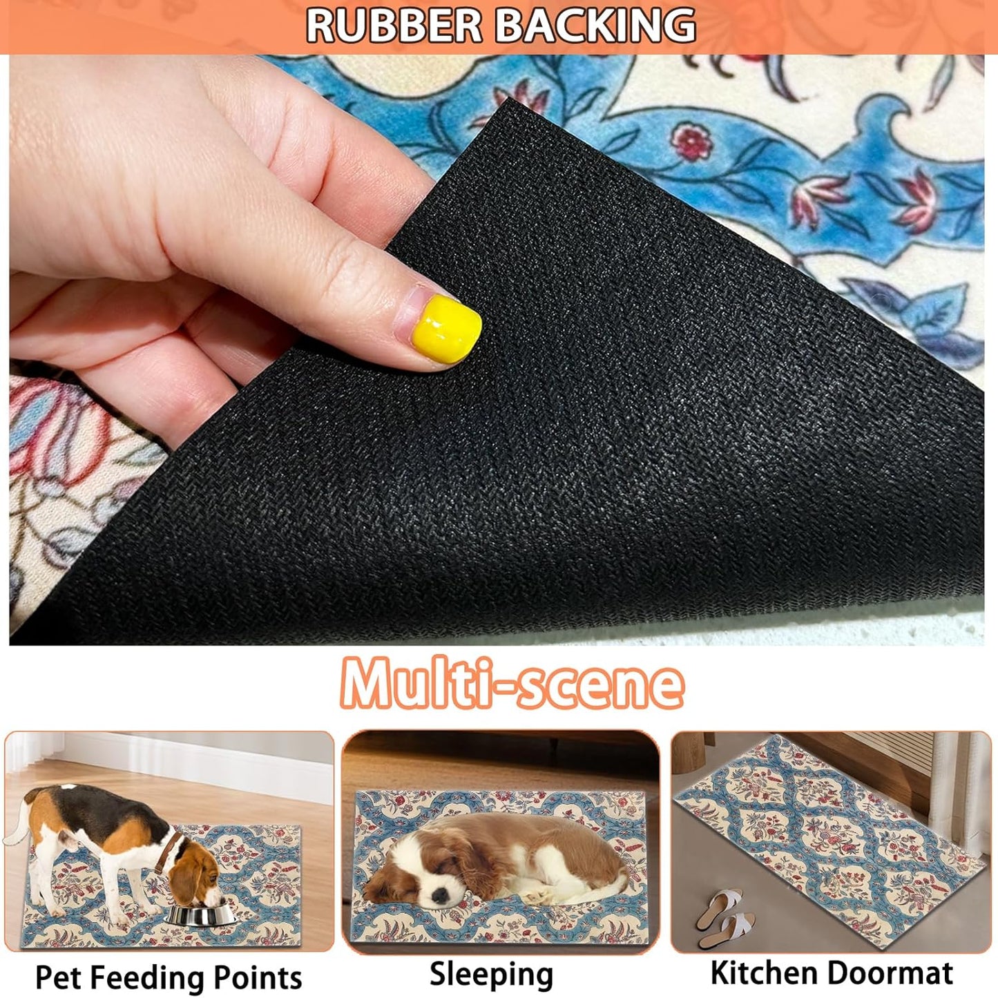 Pet Feeding Mat for Dogs and Cats - Super Absorbent Anti-Slip Bowl Pad, Eco-Friendly Washable Mat to Prevent Spills and Mess Boho Mat 12"x20"