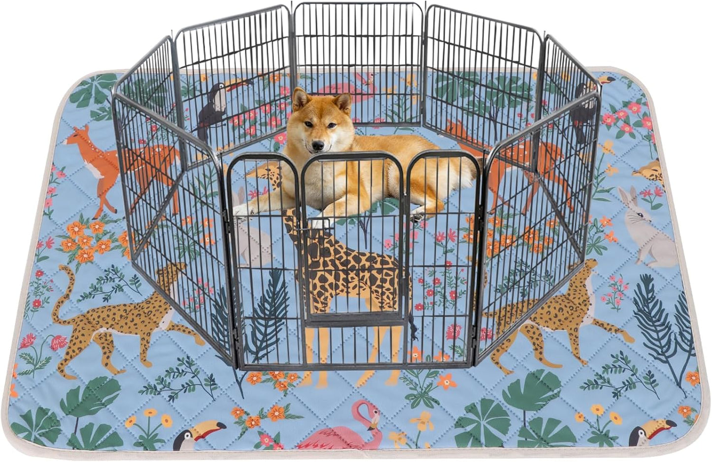 IEUUMLER Washable Pee Pads for Dogs, 1 Pack Forest Pattern Reusable Waterproof Puppy Pads, Non-Slip Super Absorbent Dog Training Pad for Playpen Crate Bed EU013 Blue Jungle, 48x48