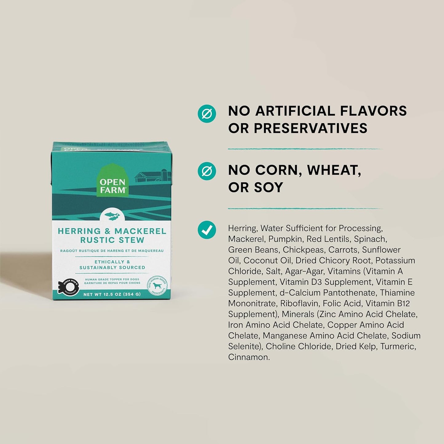 Open Farm Rustic Stews Wet Dog Food, Grain-Free, Complete & Balanced with Human-Grade Ingredients, Humanely-Raised Meat & Bone Broth, Herring & Mackerel Recipe, 12.5oz Packs (Case of 12)