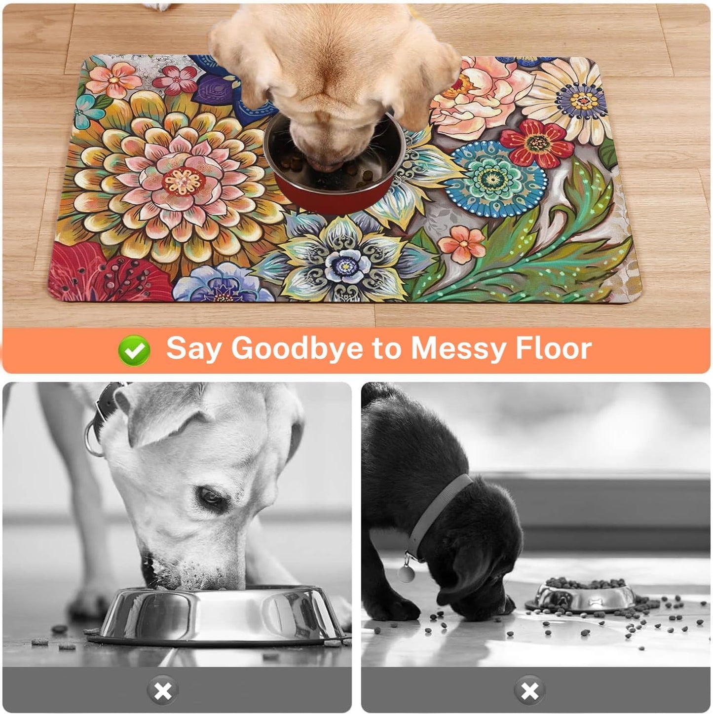 Absorbent Pet Dog Bowl Mat for Food and Water, Pet Cat Food Feeding Mat with Non Slip Rubber Backing, Dog Food Mats for Floors Waterproof, 24"x32"