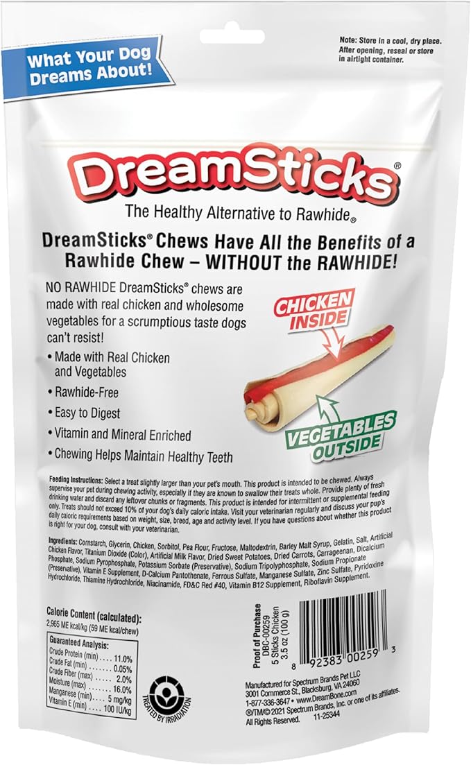 DreamBone DreamSticks, Treat Your Dog to a Chew Made WIth Real Chicken and Vegatables, 5 Count