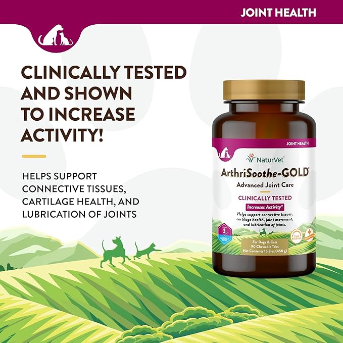 NaturVet – ArthriSoothe-GOLD – Level 3 Advanced Joint Care | Clinically Tested to Support Connective Tissue, Cartilage Health & Joint Movement | Enhanced with Glucosamine, MSM, Chondroitin & Green Lipped Mussel | For Dogs & Cats | 90 Chewable Tablets