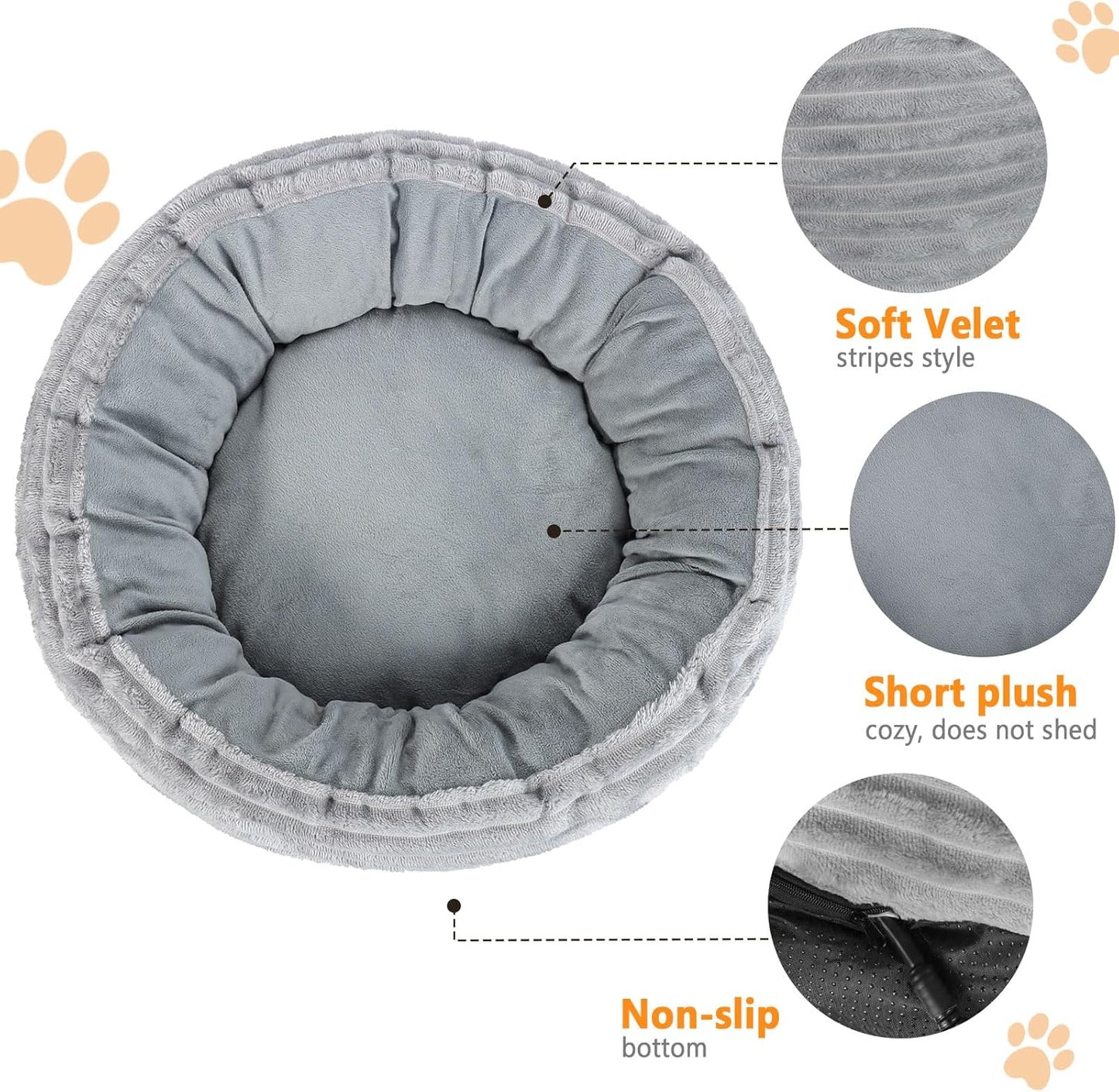 Heated Cat Bed for Indoor Cats, 20’’ Electric Cat Heated Bed Pet Warming Bed for Cats and Small Dogs, Washable Calming Round Donut Pet Bed with Heating Pad, Indoor Use