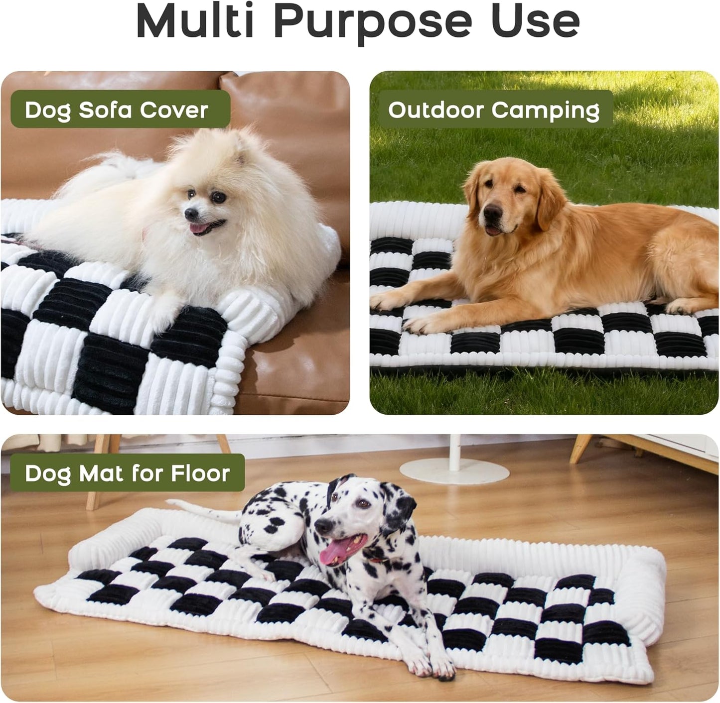 Backseat Pet Bed Mat, Dog Seat Cover with Three-Sided Bolsters, Waterproof and Anti-Slip Cushioned Dog Mat for Back Seat, Checkered Pet Bed Mat, Fit for Backseat Extenders and Trucks SUVs
