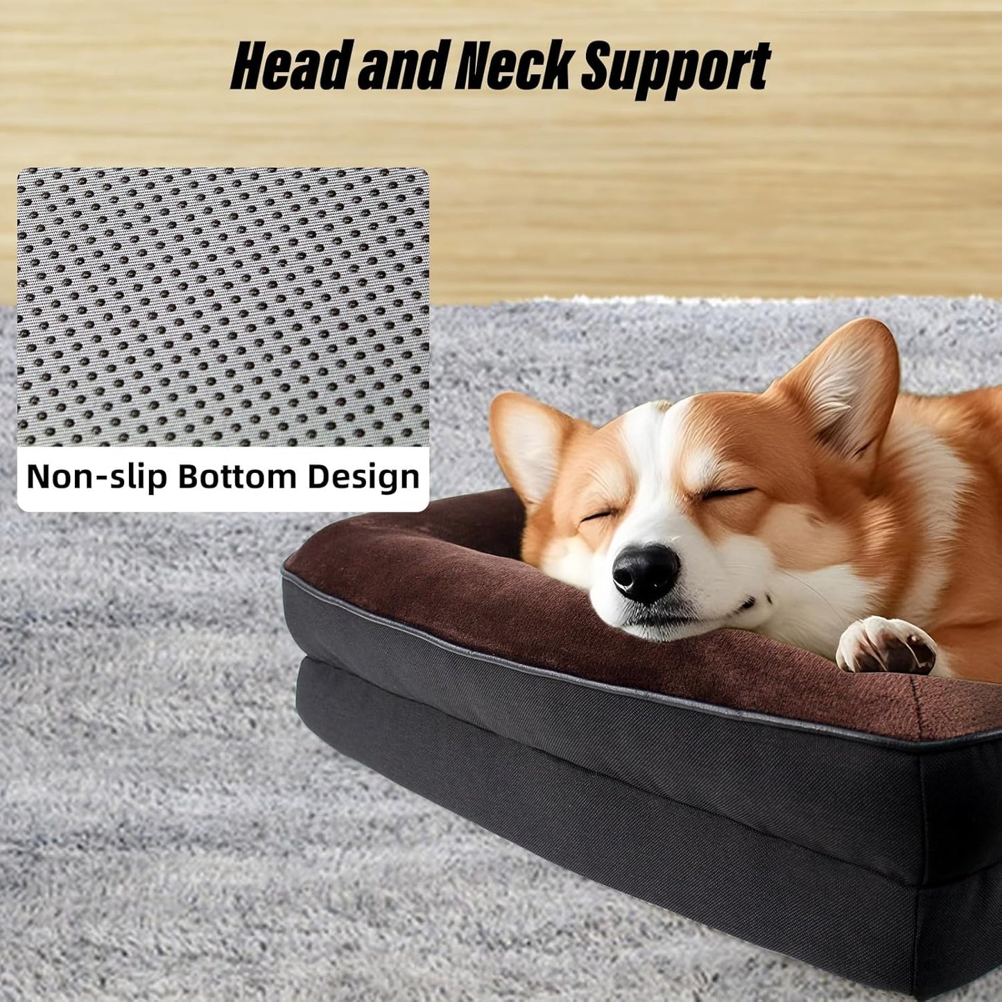 Orthopedic Egg-Shaped Sponge Dog Bed Small Size Dog with Sides, Removable Cover and Non-Slip Bottom (Brown, 24 * 18 * 6)
