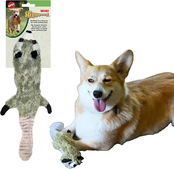 SPOT Skinneeez Raccoon 14 Inch Stuffing-Free Plush Dog Toy – Soft, Mess-Free Toy with One Squeaker for Small & Medium Dogs, Best for Light to Moderate Chewers