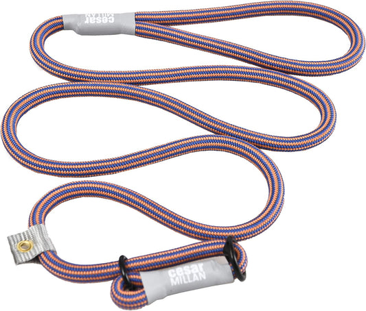 Cesar Millan Slip Lead Leash™ - 2-in-1 Slip Collar Dog Training Lead & Collar | Heavy Duty Durable Weatherproof Rope Leash, No Pull Training | Length 4ft Diameter 4/10”(Regular, Blue/Orange)