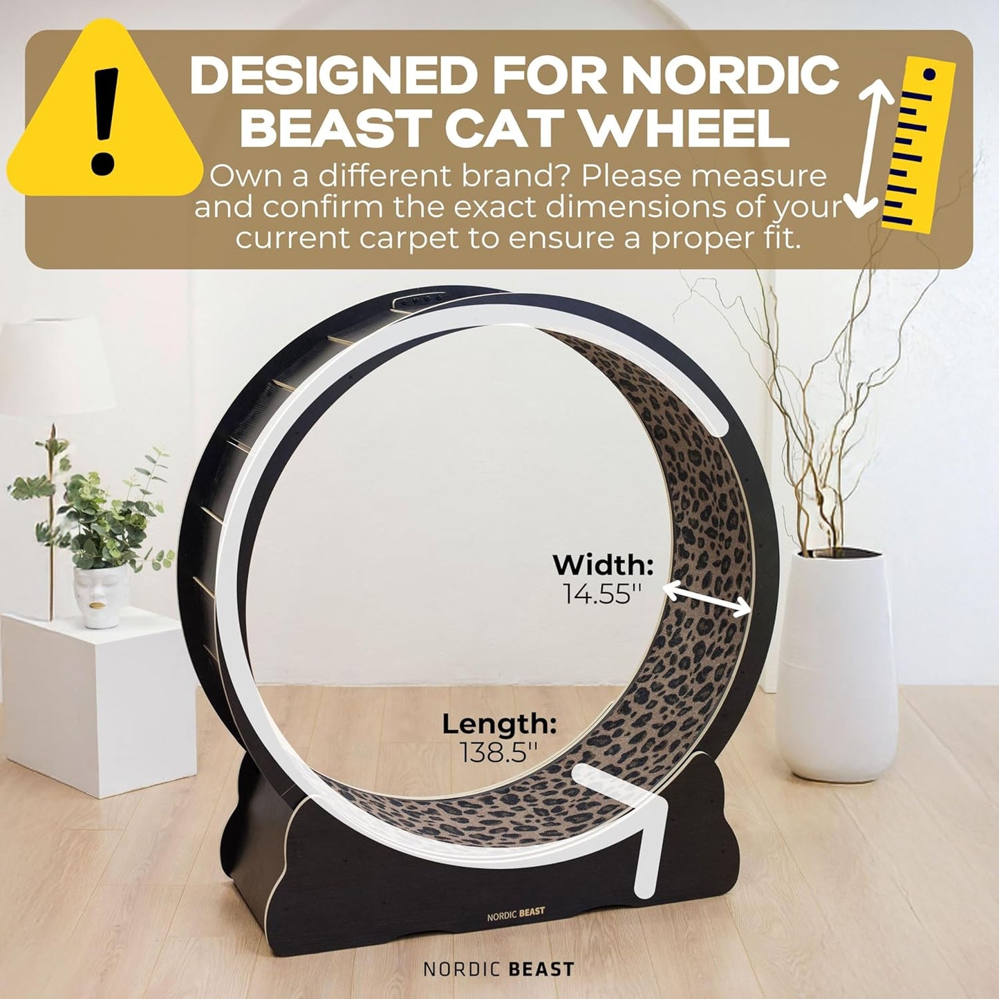 Luxury Leopard Replacement Carpet for Cat Exercise Wheel (139'' x 14.55'') – Non-Slip Large Cat Treadmill Mat for Indoor Exercise – Soft, Durable, and Easy to Install