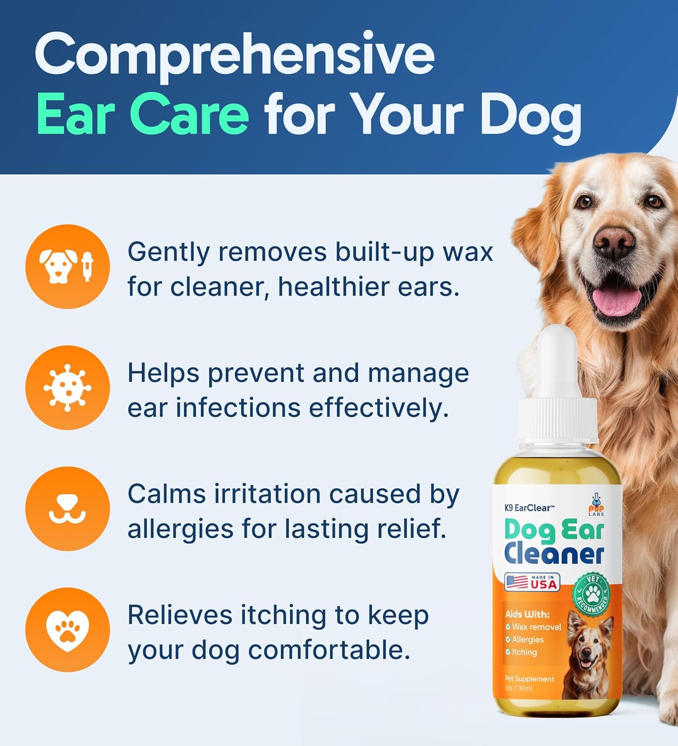 Ear Clear, Natural Dog Ear Cleaner and Infection Treatment for Dogs, Dog Drops for Itching, Irritation, & Wax Build-Up, 2-Pack