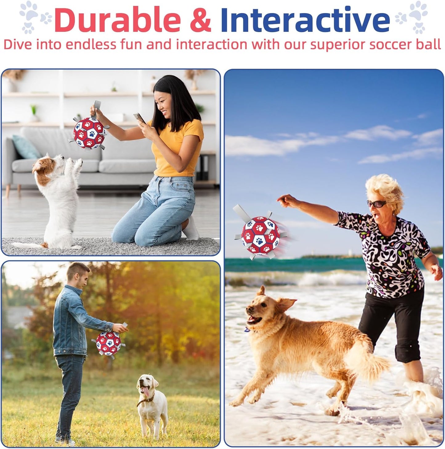 Diman Dog Balls, Dog Soccer Ball with Straps for Indoor Outdoor Play, Pet Toys Balls for Small Medium Dogs, Dog Birthday Gift, Interactive Dogs Toy for Tug of War (6 inch)