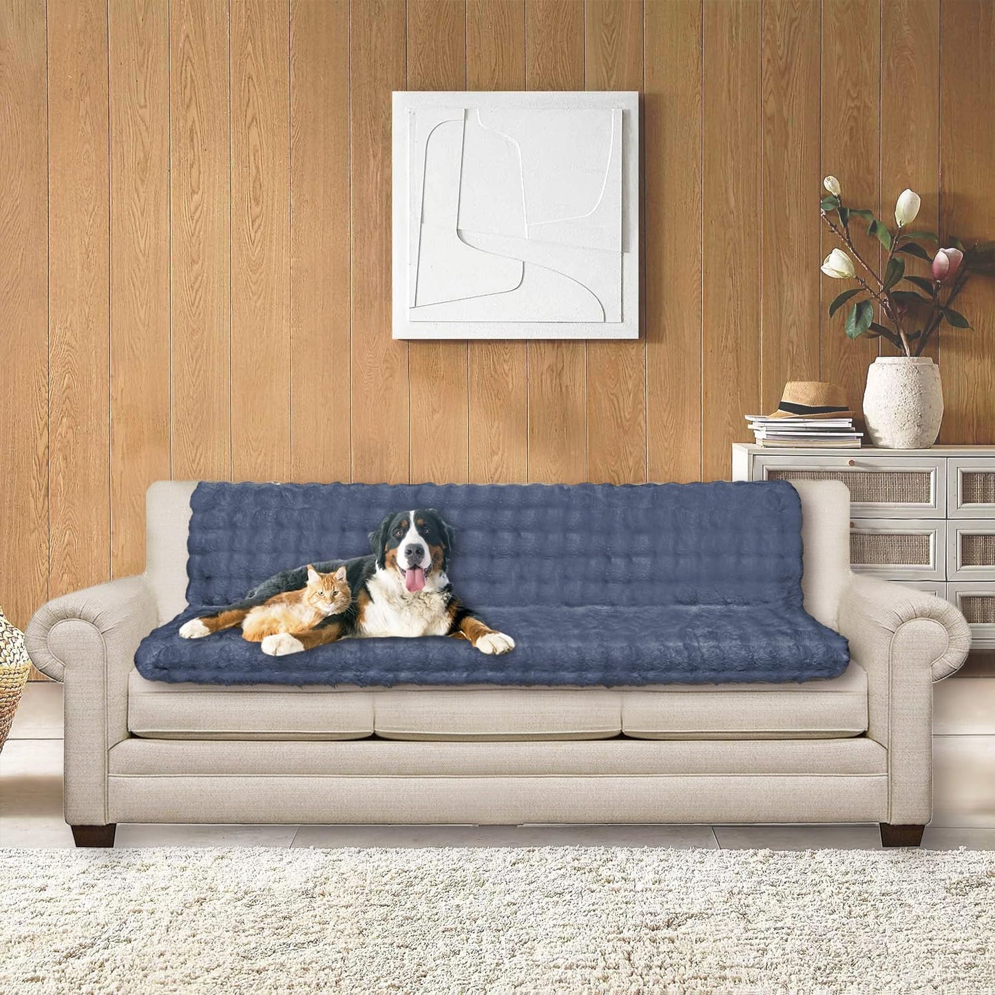 Dogs/Cats Bed Mats, Dog Pad Washable Removable Couch Cover with Anti-Slip Back, Plush Long Fur Mat, Perfect for Small, Medium and Large Dogs.(Noble Gray-Bubble, 52"x82")