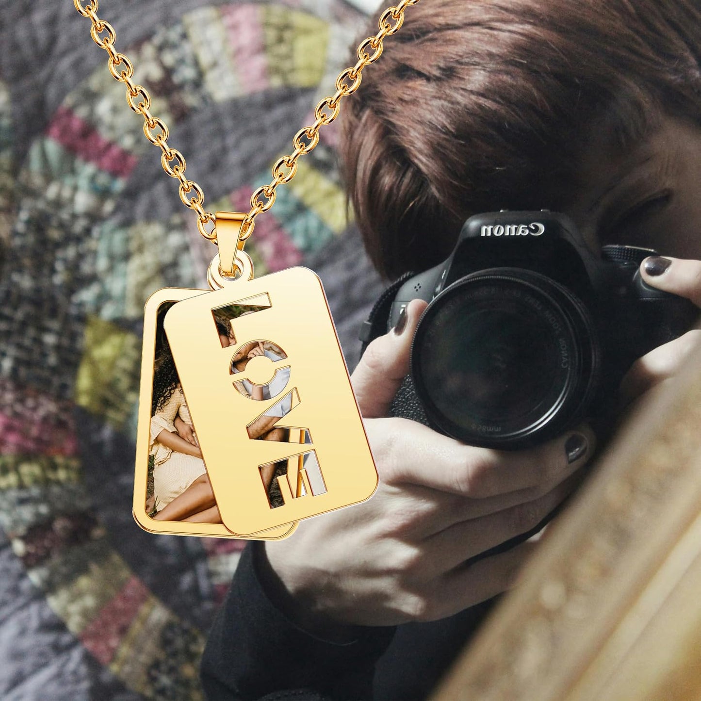 CharmSStory Personalized Photo Necklaces Custom Engraved Name Necklace Memory Keepsake Picture Necklace Pendant Customized Gifts for Women Men