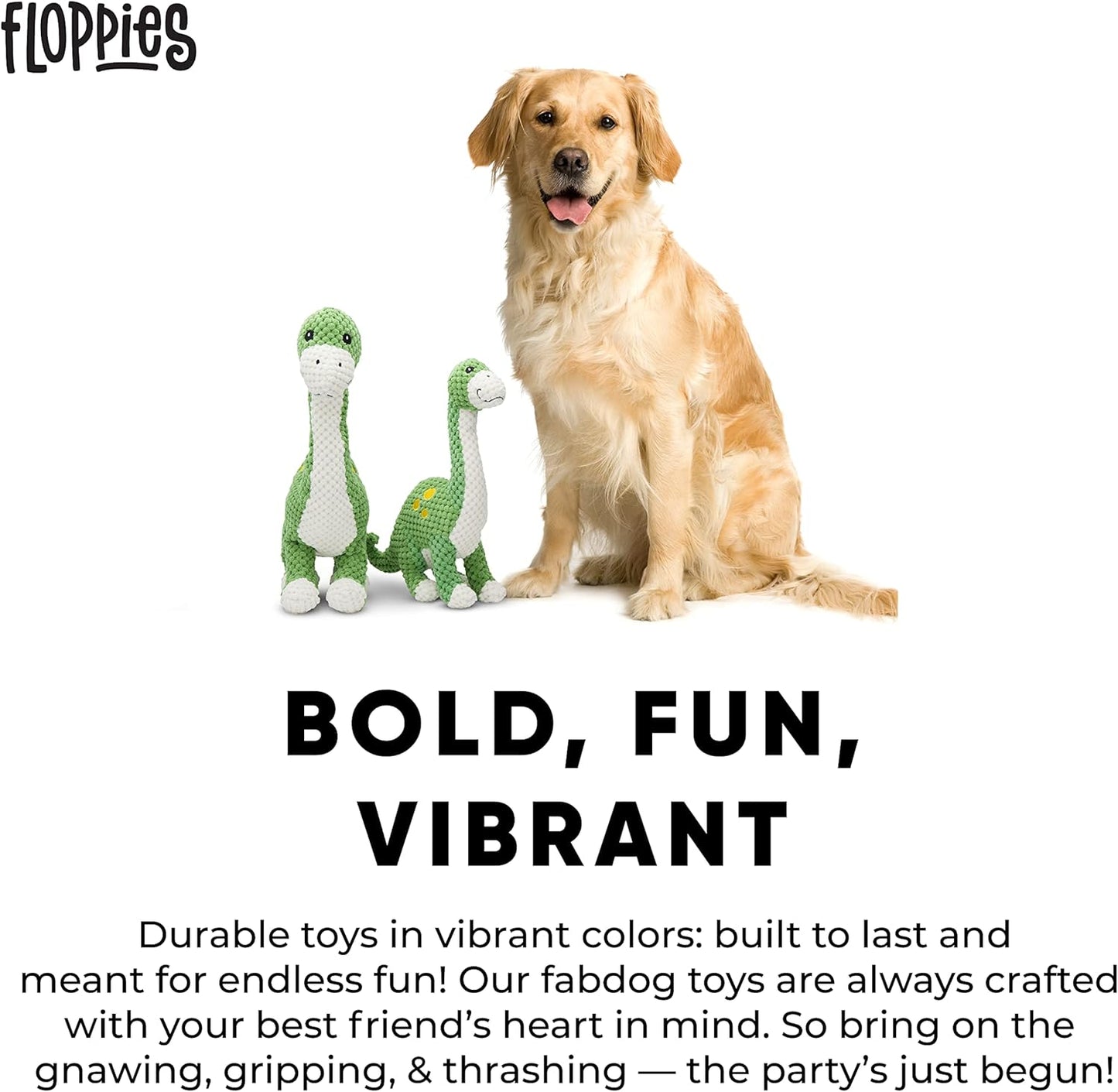 fabdog Floppies Plush Dog Toy - Cute & Durable Squeaky Dog Toys - Best Squeak Toy for Puppies and All Breeds | Ideal Pet Gift| Large Brontosaurus