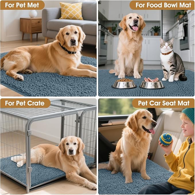 Extra Large Dog Door Mats for Muddy Paws, Chenille Absorbent Dog Mats, Non Slip Heavy Mud Mat for Dogs, Soft Pet Mat for Entryway, Mud Paws, Inside Floor,60" x 36", Dusty Blue