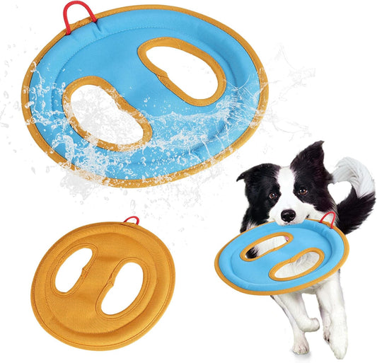 Dog Flying Disc Toy, 9.25" Pet Water Floating Flyer with Soft Edges Gentle on Teeth Lightweight Outdoor Canvas Fetch Toy for Aggressive Chewers Medium to Large Dogs