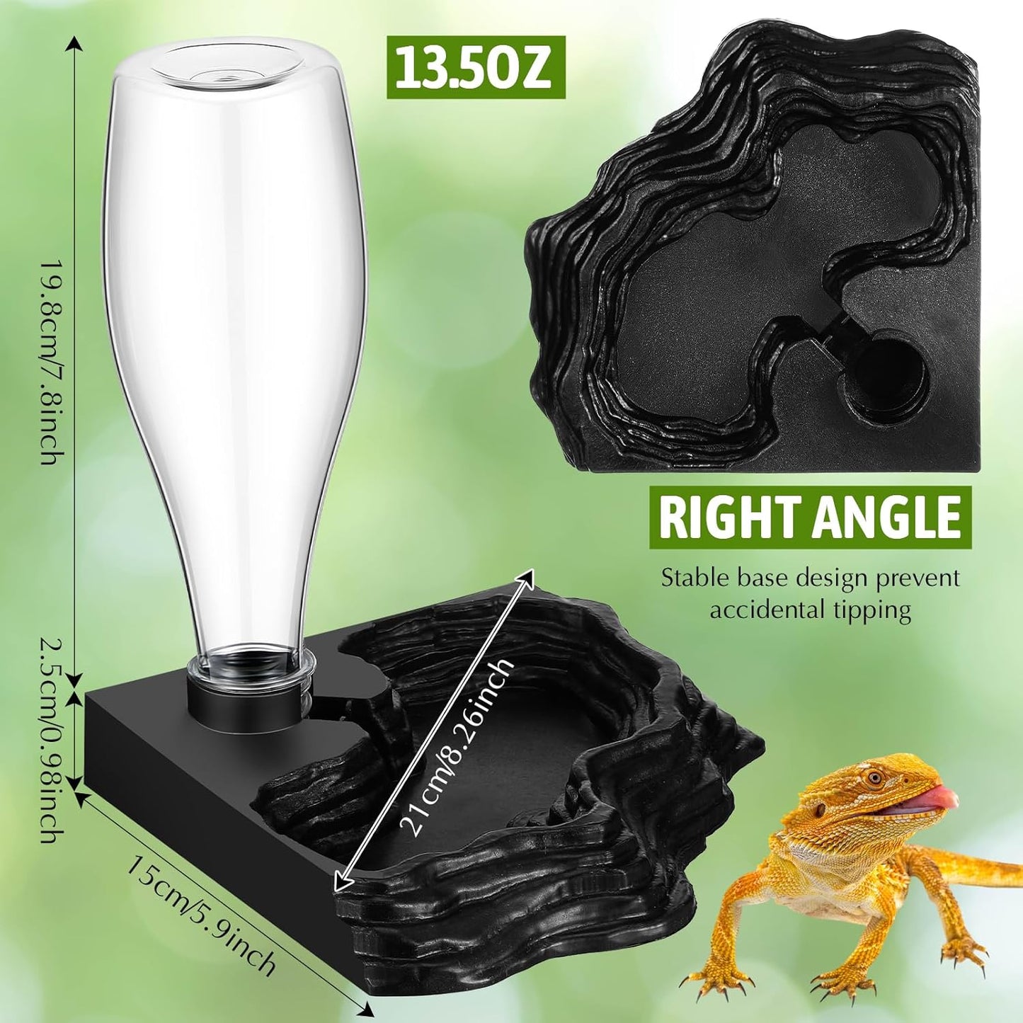 Mumufy Reptile Water Feeder, 2 Pack, Automatic Water Dispenser, 13.5Oz, for Bearded Dragon, Terrarium, Turtle, Geckos, Frog