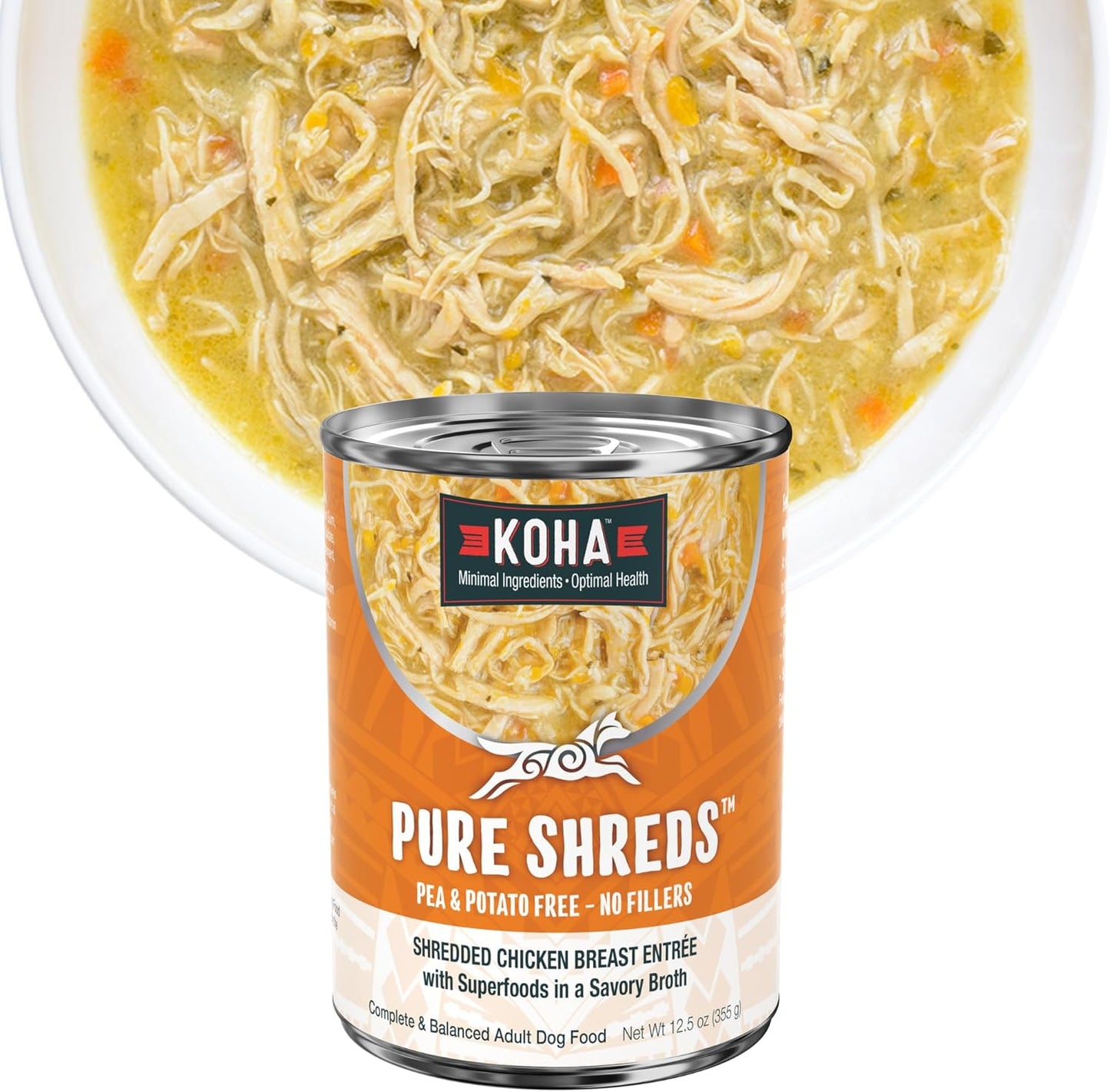 KOHA Pure Shreds Chicken Entrée for Dogs, 12.5oz Cans (Pack of 12)