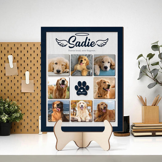 Custom Dog Memorial Photo Collage Sign – Personalized Dog/Cat Memorial Keepsake, Pet Loss Sympathy Gift, Custom Remembrance Gift with Multiple Pet Photos for Loss of Pet
